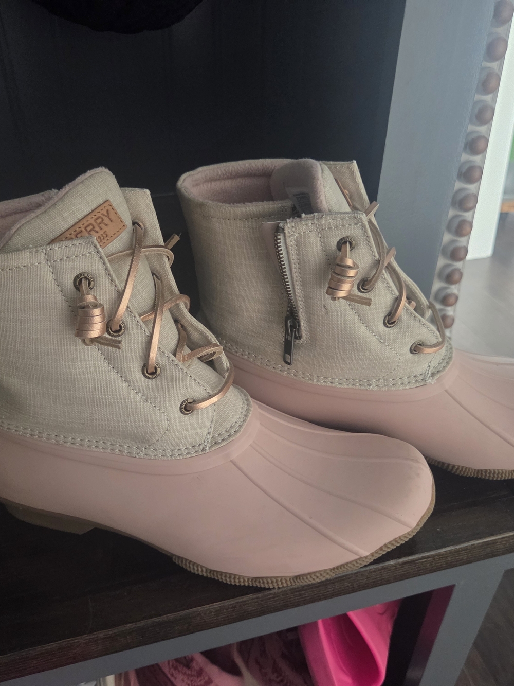 Sperry Women's Pink and Cream Duck Boots with Side Zipper